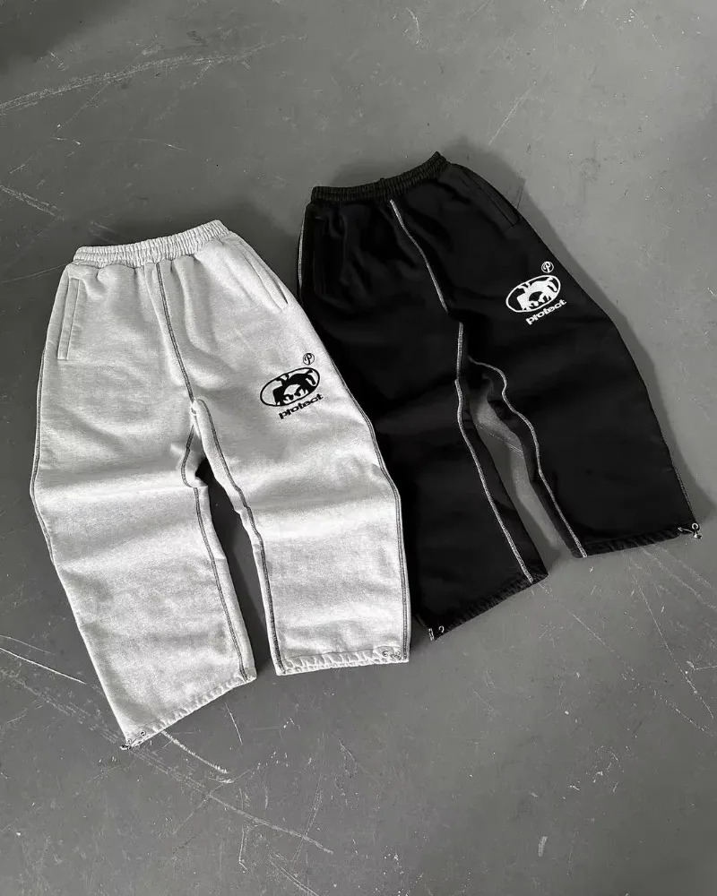 Street wear PROTECT Fashion Letter Embroidery Loose Sweatpants Mens And Womens Y2K Harajuku Hip-Hop Gothic Casual Joker Pants 250320