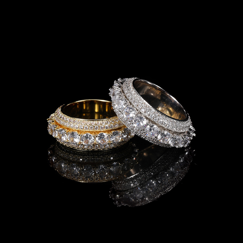Rotatable Full Bling Iced Out Five Rows Cubic Zircon Engagement Spin Rings Luxury Jewelry for Women Gift Couple Rings