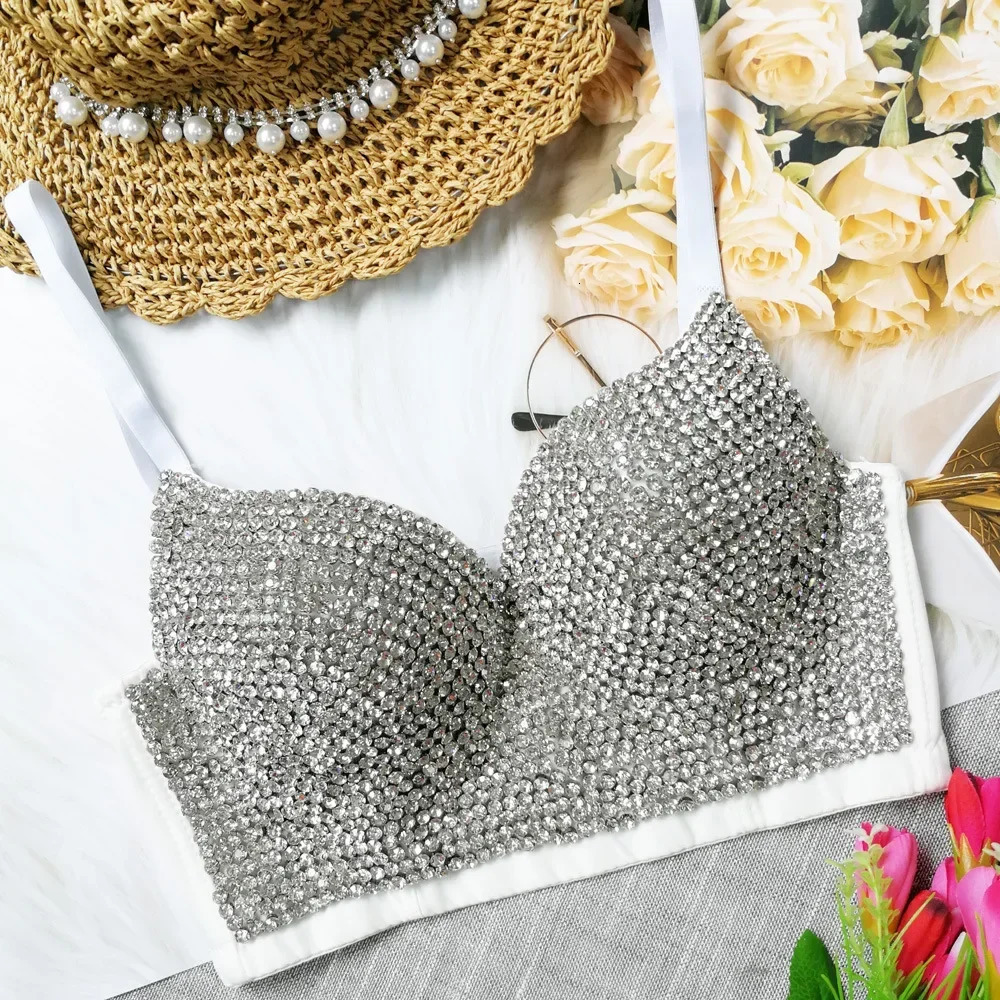 Women Tank Tops Sexy Sequined Diamond Bra Woman Clothes Push Up Bustier Club y2k Crop Top Party Ladies Corset Blusas Ropa Mujer 250320