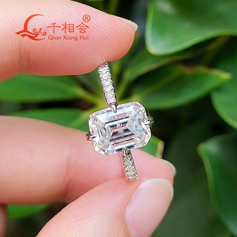 3ct 7*9mm emerald round half Eternity Band D white vvs moissanite 925 Sterling Silver Ring Jewelry Rings Engagement Ladies men