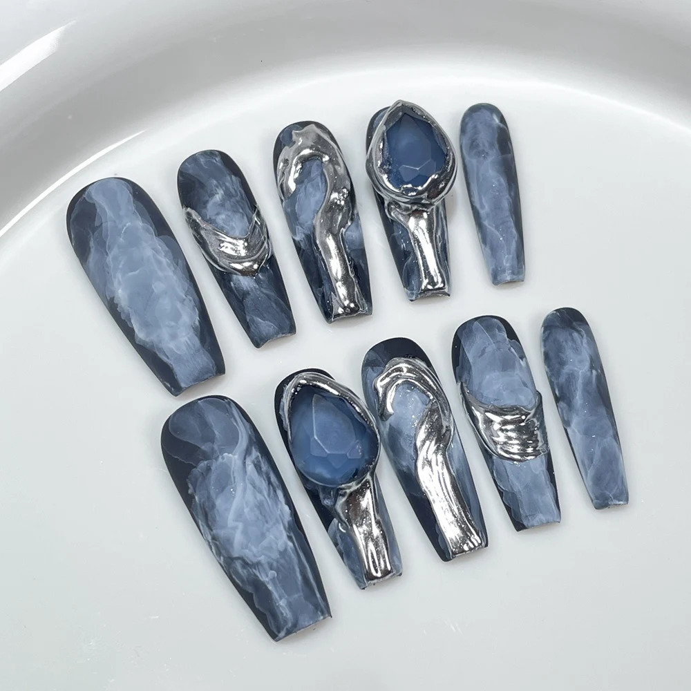 Handmade Y2k Press on Nails Long Reusable Adhesive False Nails Acrylic Full Cover Nail Tips Wearable Manicure for Girls 250319