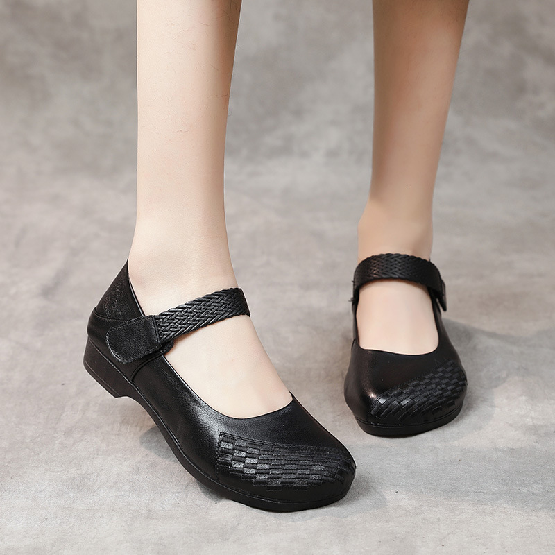 2025 new genuine leather casual shoes with toe layer, cow flat shoes, ethnic style, shallow mouth design, fashionable women's single shoes