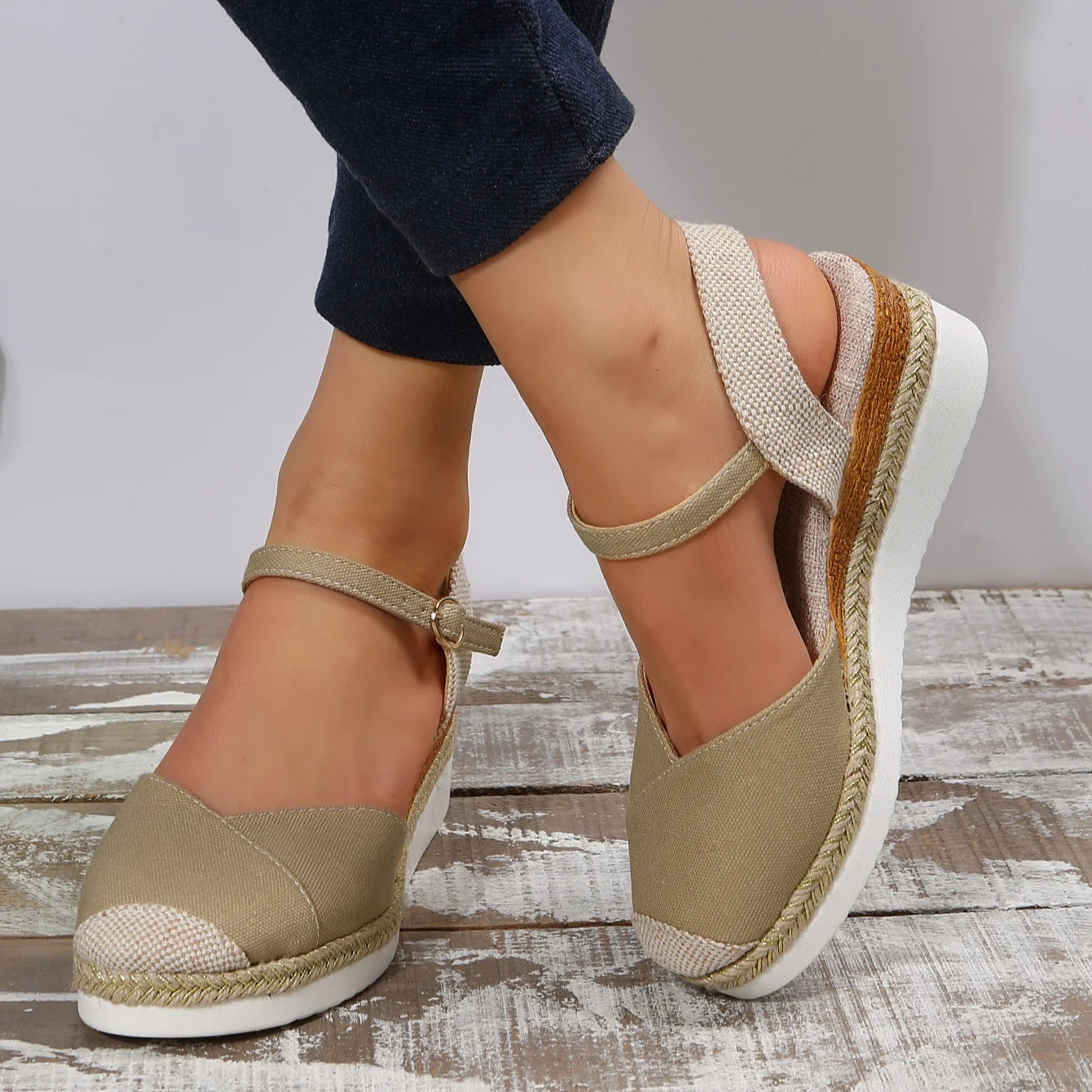 Women Closed Toe Wedge Sandals Summer Buckle Strap Gladiator Shoes Woman Fashion Espadrilles Platform 250321BJ - view 7