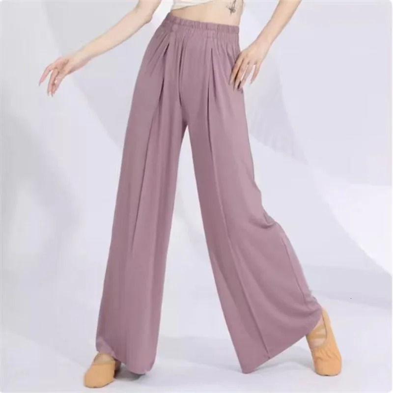 Casual matching elastic waist womens wide leg pants loose Trouser color sportswear dance training basic trend 250320