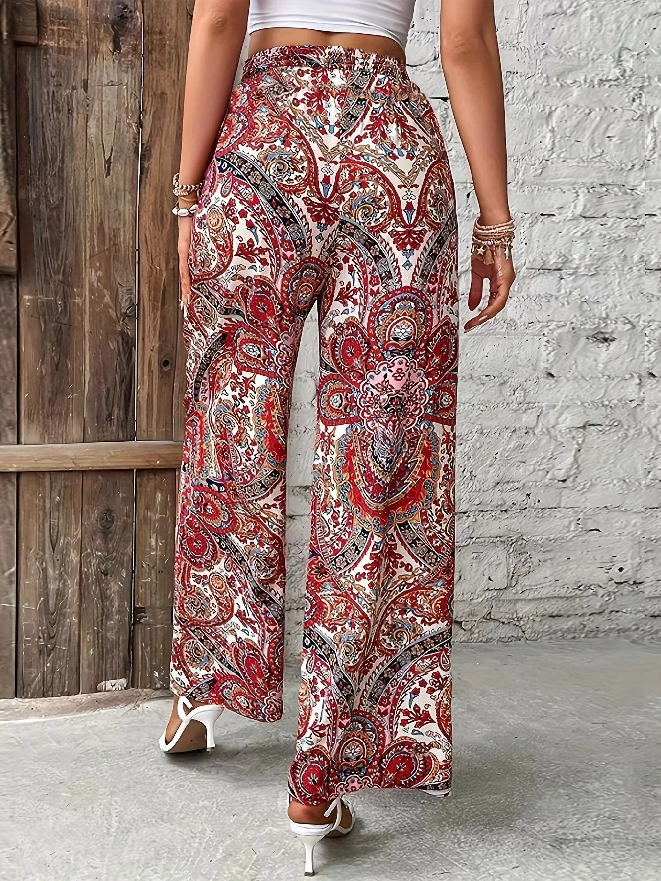Bohemian style Paisley printed casual wide leg pants for women 250320Z
