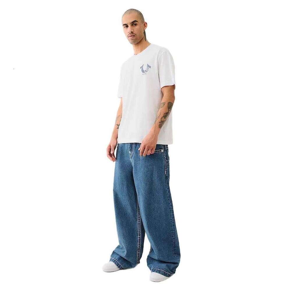 Street American fashion brand embroidered loose wide leg baggy jeans casual pants