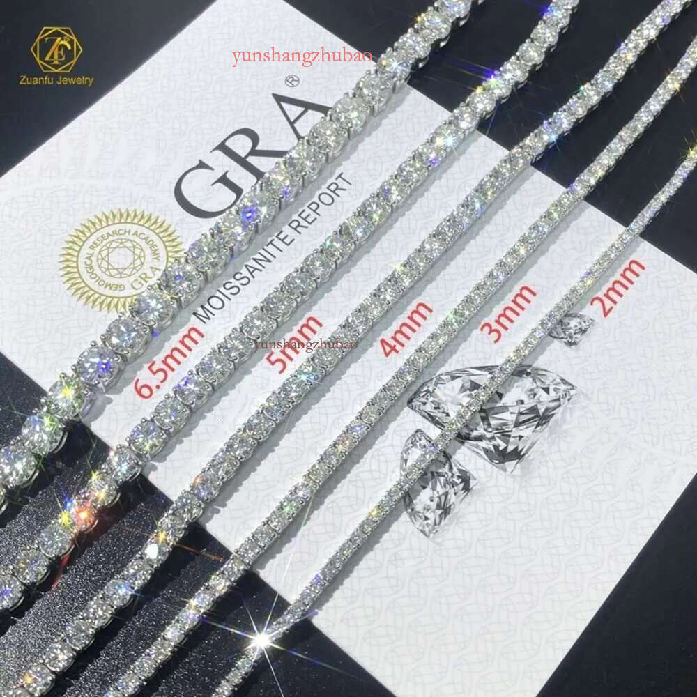 Hip-Hop Jewelry GRA Certificate S 3MM 4MM 5MM 6.5MM VVS D Color Dia Moissanite Tennis Chain Necklace