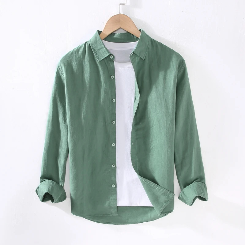 Long-sleeved Casual Linen Shirts For Men Fashion Solid 10 Colors Tops Clothing Camisa Masculina Chemise 250320