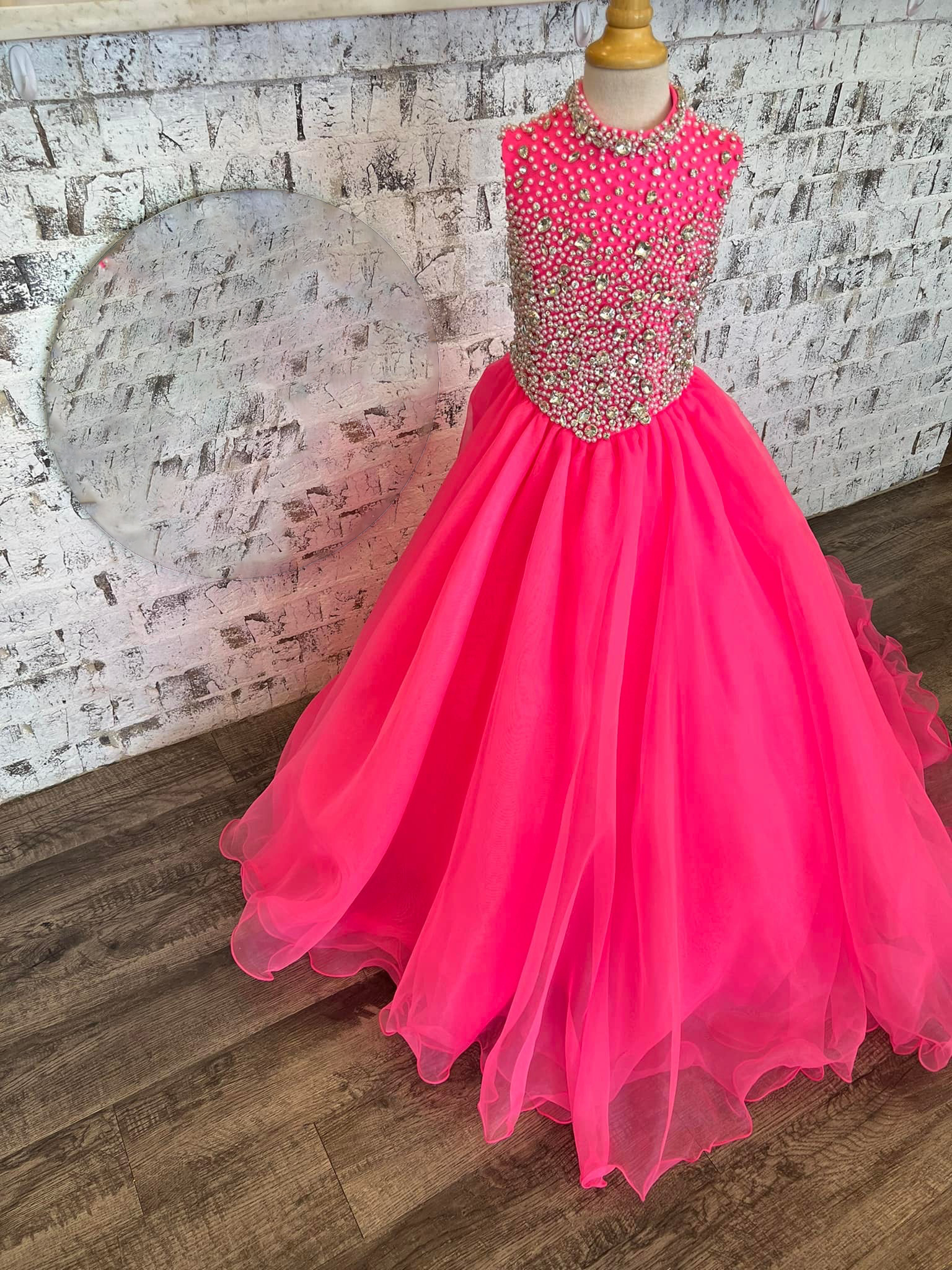 High Collar Girl Pageant Dress 2025 Ballgown Crystals Beaded Organza little Kid Birthday Formal Party Gown Toddler Teens Preteen Floor-Length Little M
