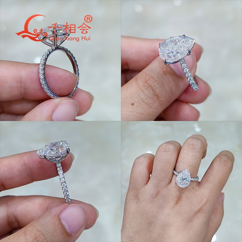 6ct 10*14mm pear shape full D vvs white melee moissanite Eternity band ring 925 Sterling Silver Ring Jewelry Engagement Ladies