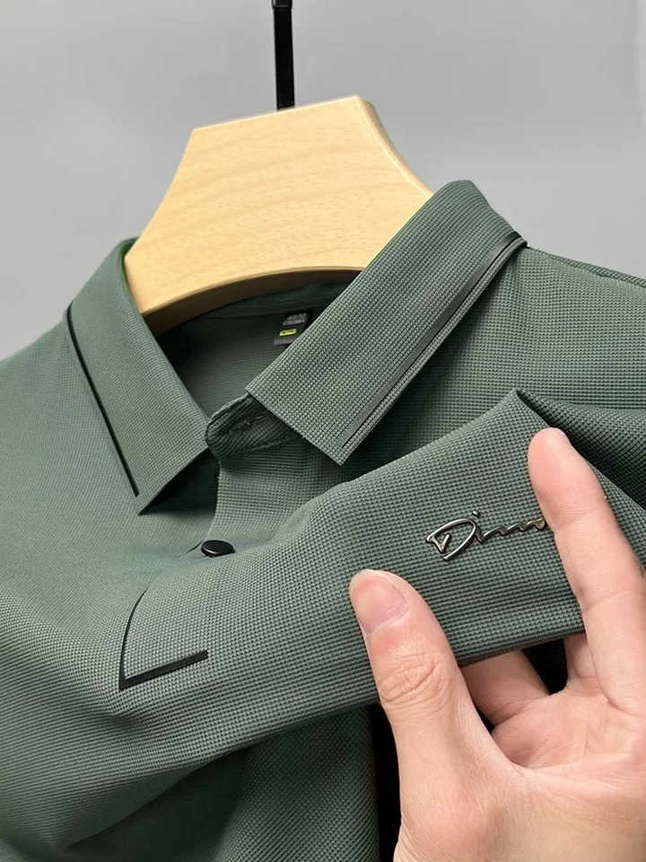 Lightweight ice silk short sleeved T-shirt mens flip collar casual summer fashion embroidery cool breathable polo shirt 250320