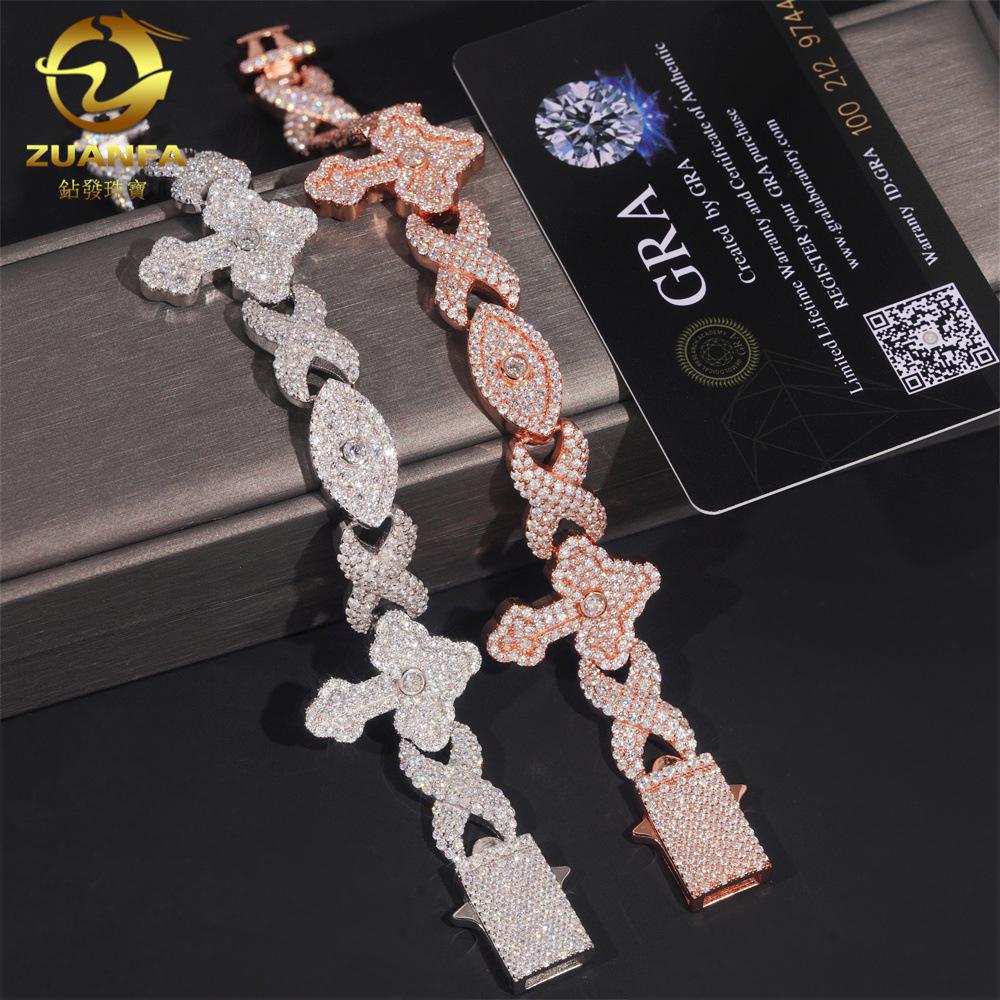 Diamond hair new 12mm hip-hop mens bracelet 925 silver full set moissanite eye cross HIPHOP