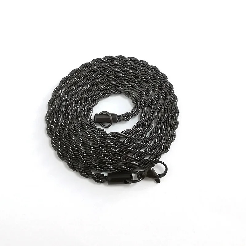 26MM Classic Black Twisted Rope Necklace Suitable for Mens Steel Waterproof Stainless Womens Hip Hop Jewelry 250313