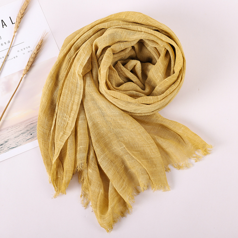 K189 Spring and summer new pure color wool cotton and linen scarf tassel literary shawl summer printing all-match cotton and linen scarf wholesale
