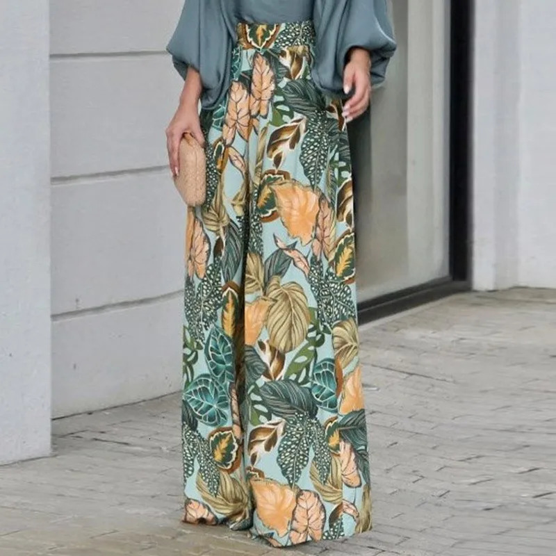 Summer Womens Clothing Set Lantern Sleeves Loose Top Printed Wide Leg Pants Two Piece Set Casual Ladies Trouser Outfit 250320