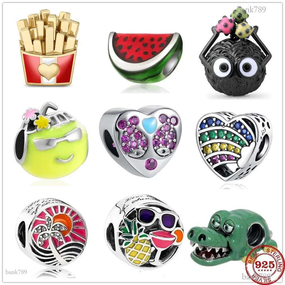 925 Sterling Silver Dangle Charm New Summer Avocado Apple Watermelon Beach Party Sunset Beads Bead Fit Charms Bracelet DIY Jewelry Accessories