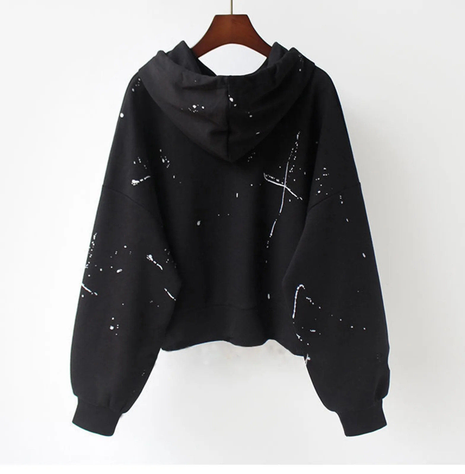 Splash-Ink Print Women Hoodies Kpop White Sweatshirt Autumn Streetwear Long Sleeve Loose Hoodie Sudaderas De Mujeres 250320