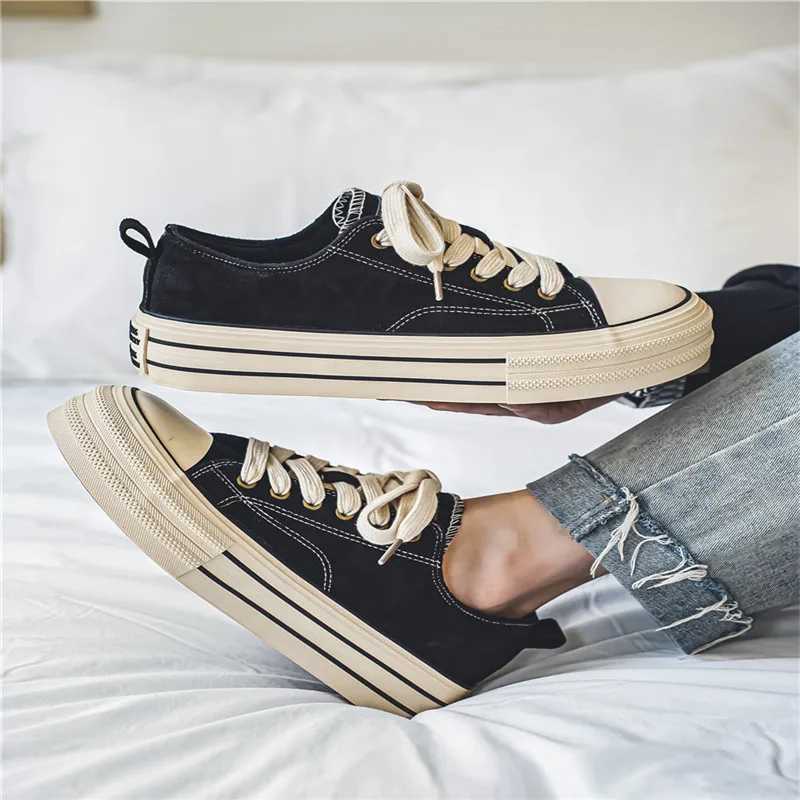 2024 Hot s ic Black Canvas Shoes Men Spring Summer Platform Canvas Sneakers Men Cfort Low-top Mens Vcani Shoes Y250320