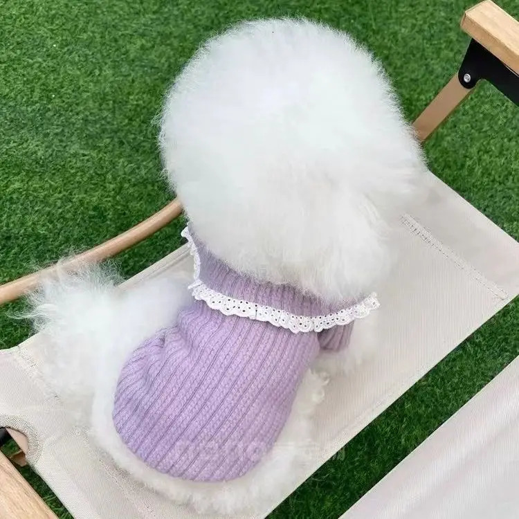 Doll Collar cardigan wool sweater dog clothing lace puppy clothing cat spring autumn set girl Korean fashion cute pet products 250318