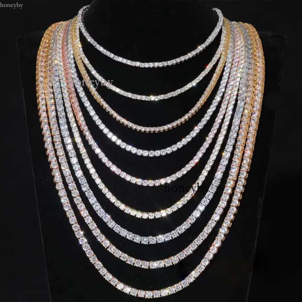 moissanite chain Hip Hop Sier Gold plated 2mm 3mm 4mm 5mm 6.5mm VVS Moissanites Dia Necklace Moissanite Tennis Chain For Men Women