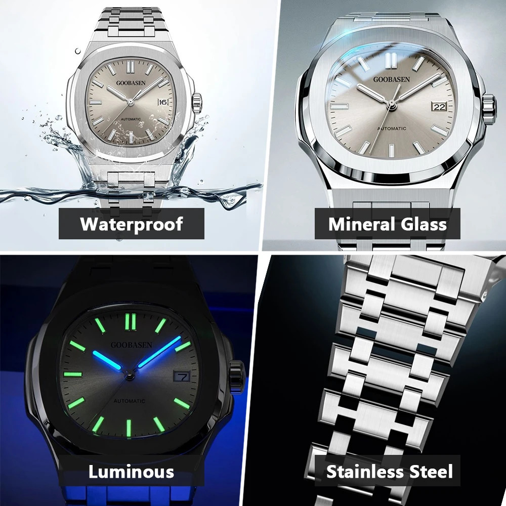 GOOBASEN Couple Watches Trend Fashion Quartz Watch for Lover Waterproof Stainless Steel Wristwatch Luminous Date Gifts 2 Pcs 250320