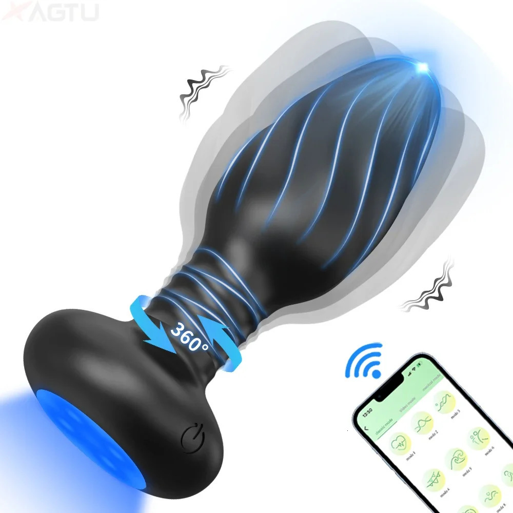 360° Rotation Vibrating LED Butt Plug for Men Wiggle Prostate Massager Gay APP Anal Vibrator Anal Plug Sex Toy for Couples 250320