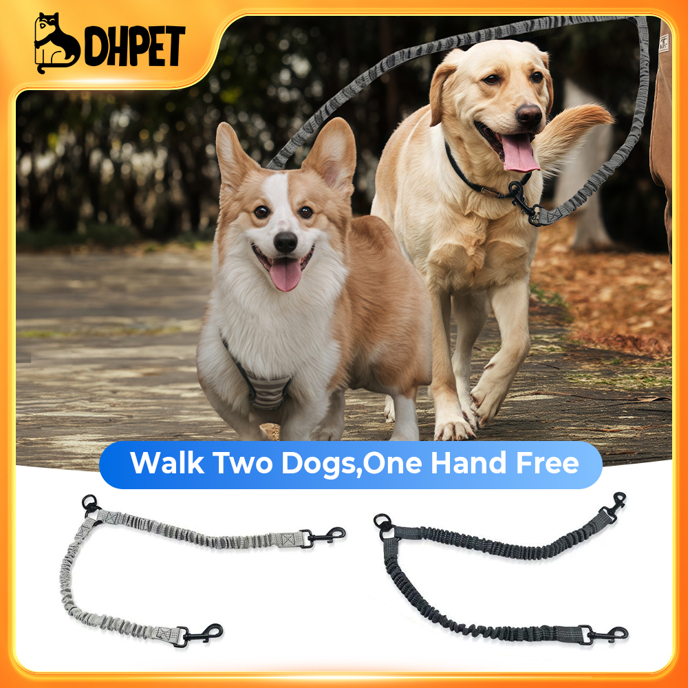 DHpet Reflective Dual Head Retractable Dog Leash 2-in-1 Heavy Duty 600Lbs, Adjustable 1-1.75m Metal & Polyester Rope, Lightweight 160g for Secure Walk