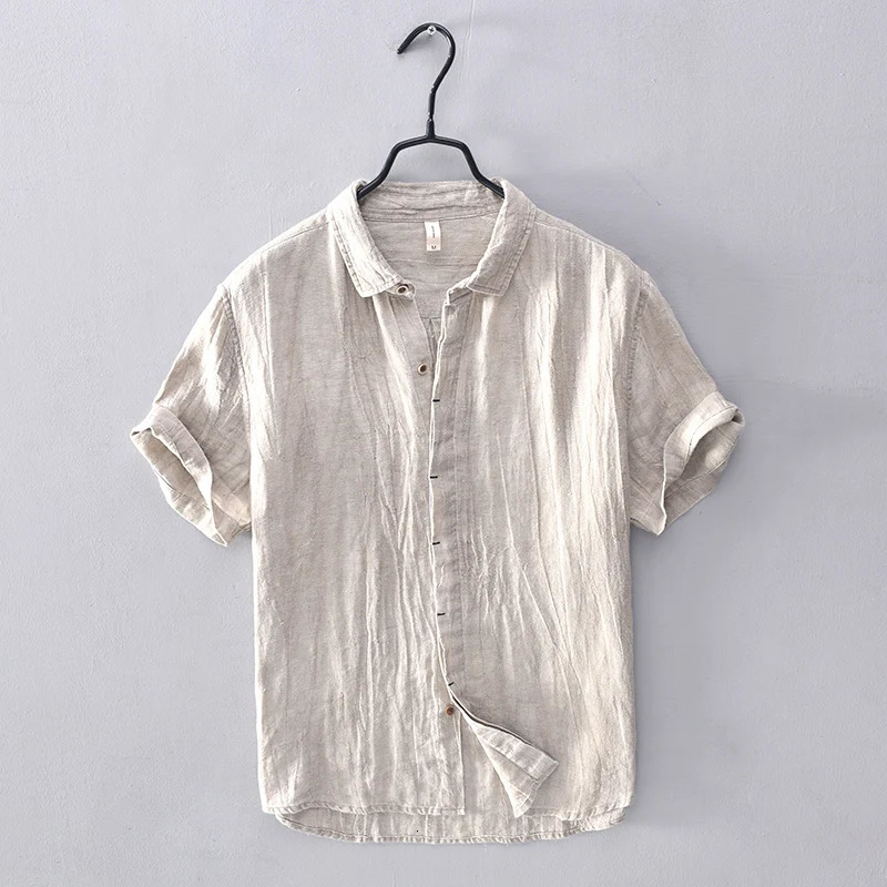 100% Linen arrival short-sleeved casual shirt men fashion shirts for men comfortable shirt mens solid overhemd camisa 250320