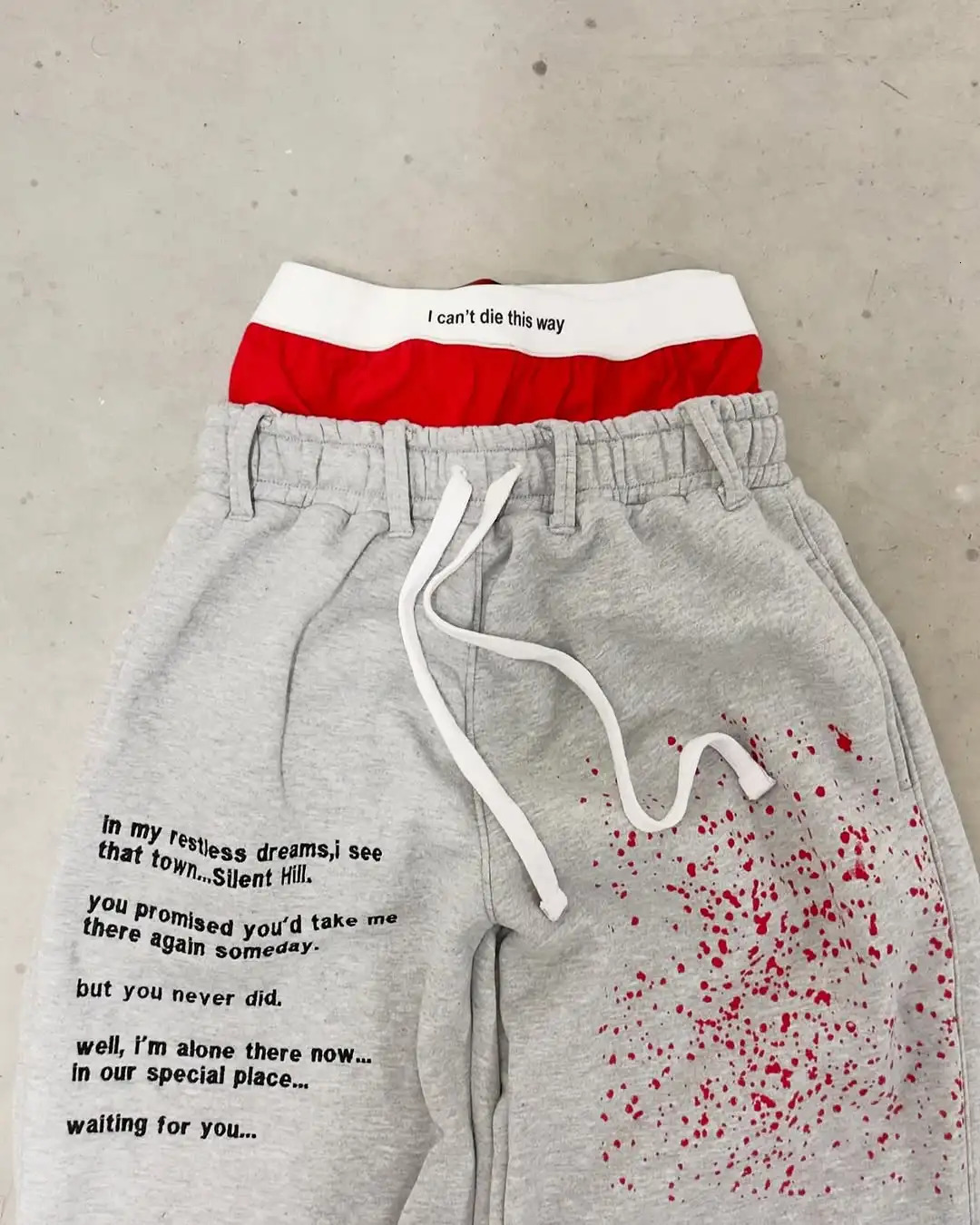 American Gothic Old Inkjet Painted Letter Printing Double Layer Sports Casual Pants Mens Loose Hip-hop Rap Street Trendy Pants 250320