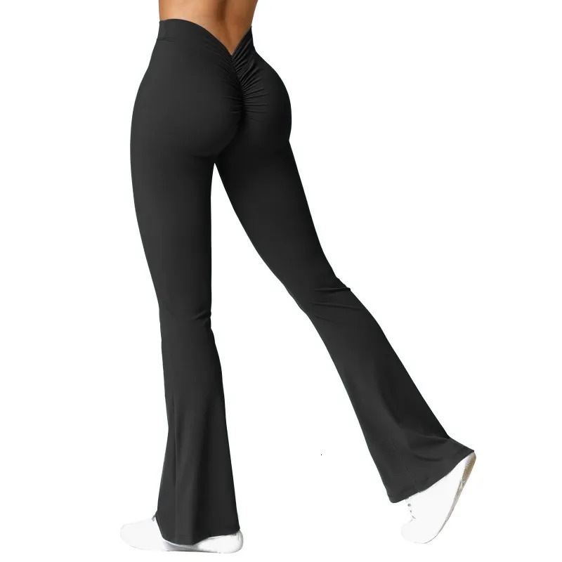 Fashion Micro Horn Legging Vback Waist Sports Pants High Push Up Butt Gym Solid Slim Casual Leggings 250320