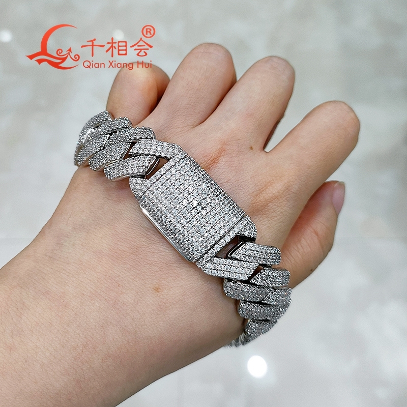 Necklace 12-18mm 925 Silver 3 rows Cuban Link Iced Out Hip Hop white round Moissanite Chain Jewelry for Women Men Gifts