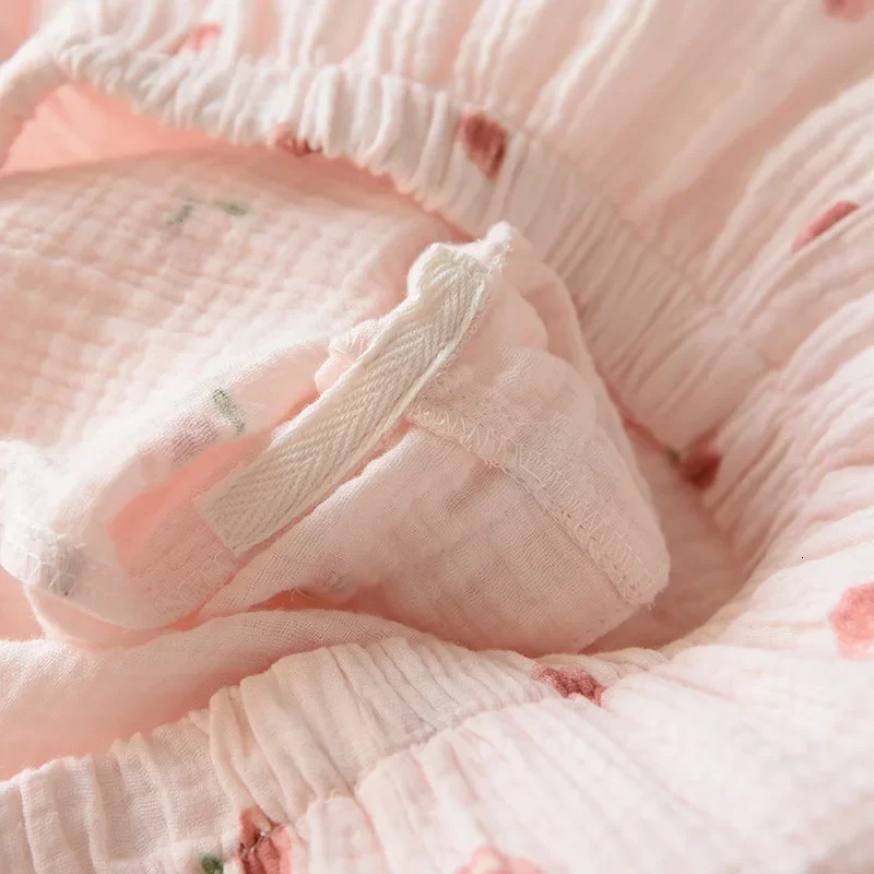 Summer Ladies Short-sleeved Shorts Pajamas Set 100% Cotton Crepe Cloth Thin Home Service Two-piece Spring And Autumn Loose 250318
