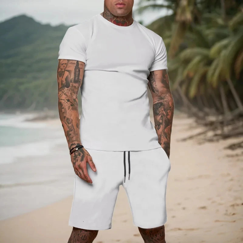 Mens sports suit mens two-piece sportswear short sleeved T-shirt and shorts set running and fitness sportswear summer 250320