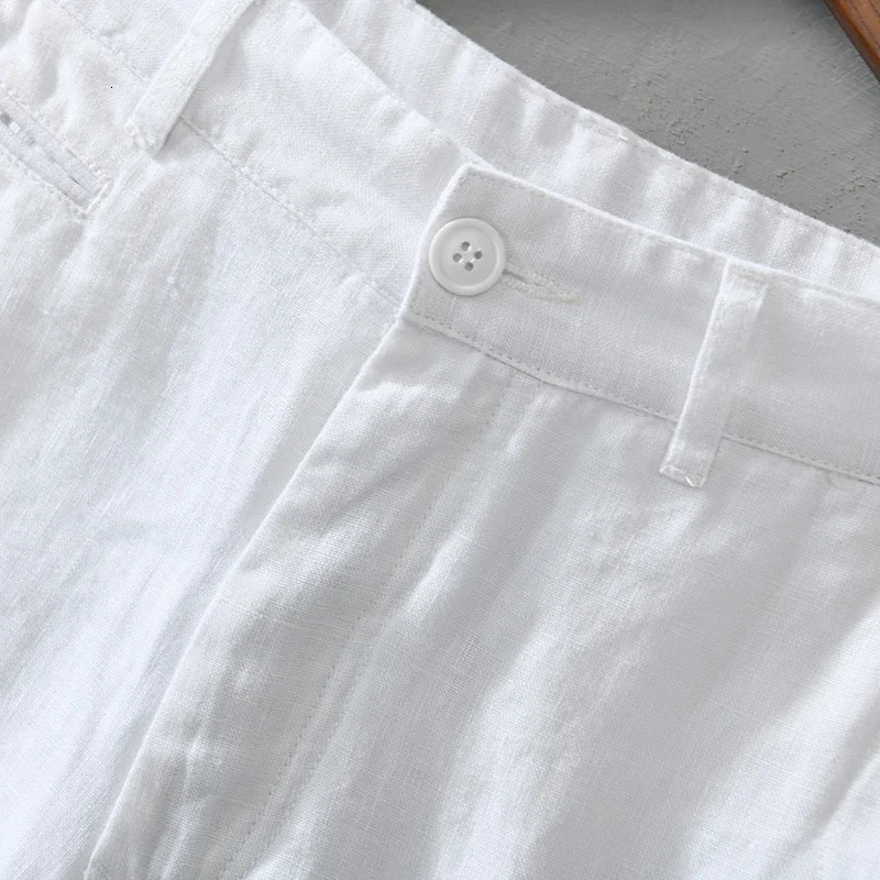 Pure Linen Shorts for Men Summer Fashion Solid White Loose Holiday Shorts Man Casual Plus Size Button Fly Short Pants 250320