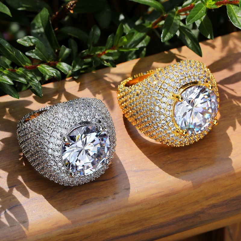 Hip Hop Latest Arrival 18k Gold Plated Exaggeration Big Round Diamond Iced Out Rings Micro Pave Full CZ Ring for Men