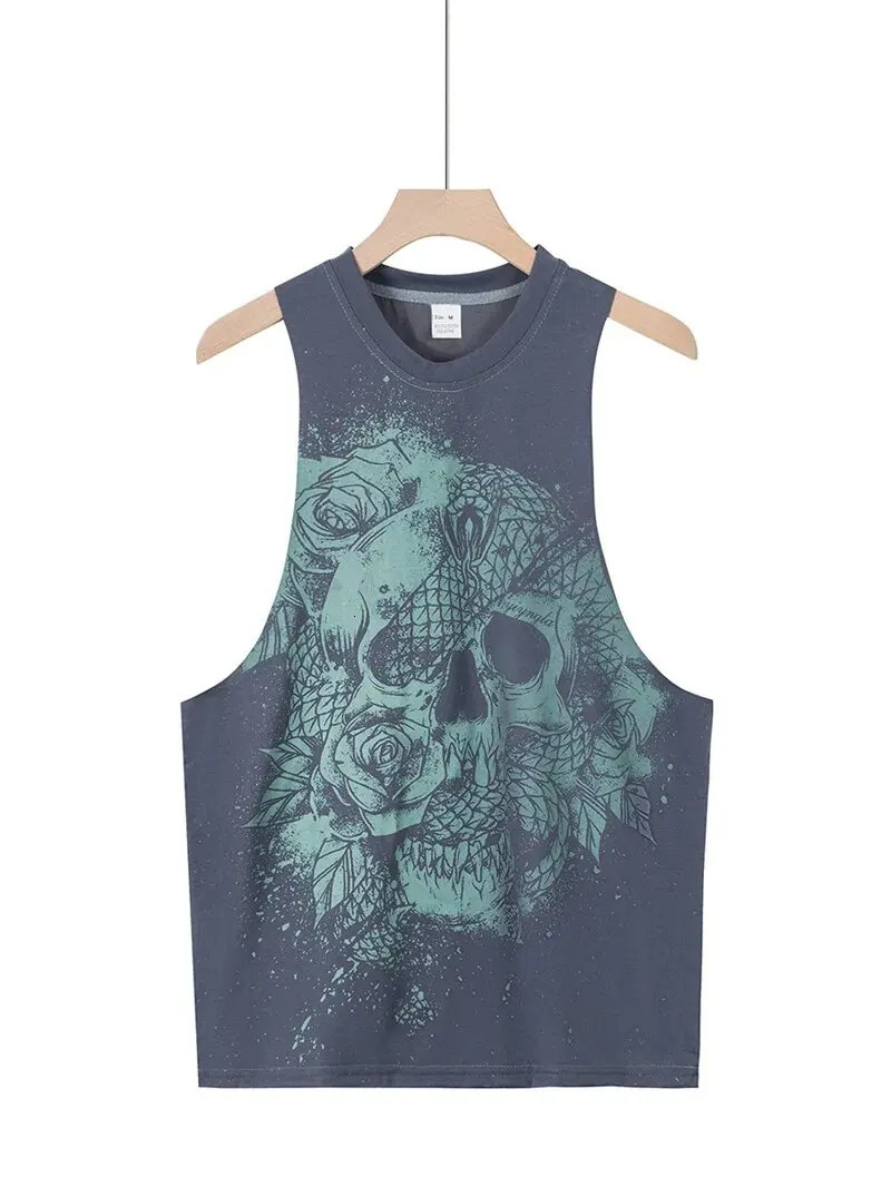025 Summer fitness Tank Top Men Fashio Comfortable Printed Loose tops Retro Style Sports Leisure Sleeveless vest Men sportswear 250320