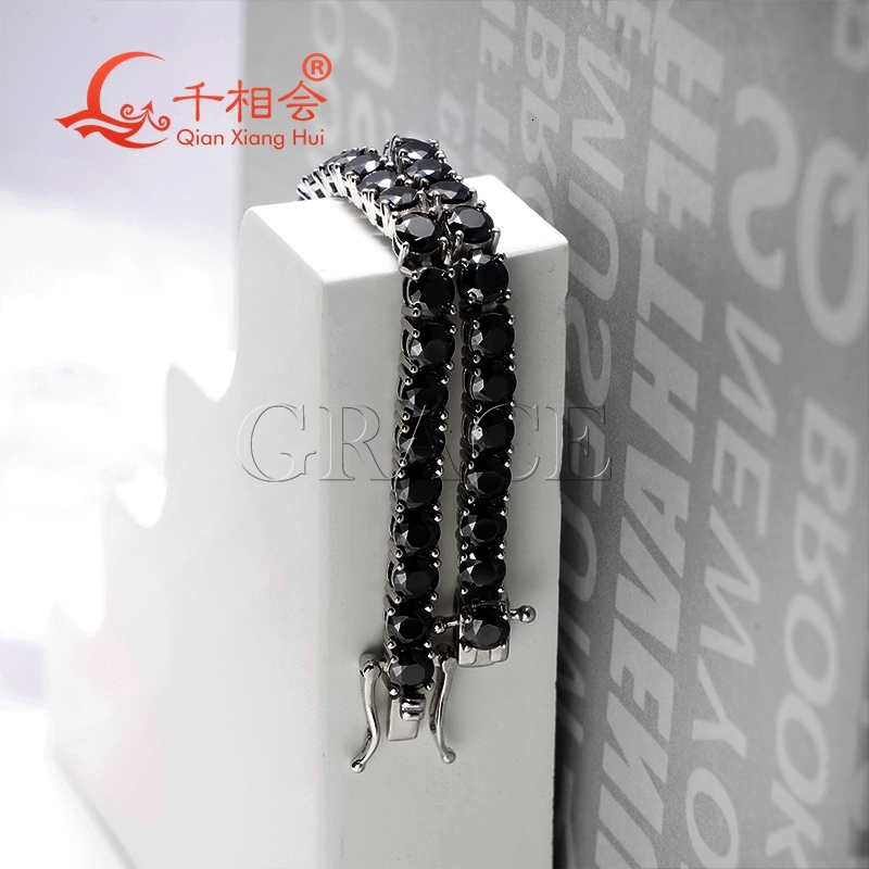 Luxury Black Moissanite Tennis Necklace 3mm/4mm/5mm 925 Sterling Silver Unisex Jewelry for Wedding Party Dating