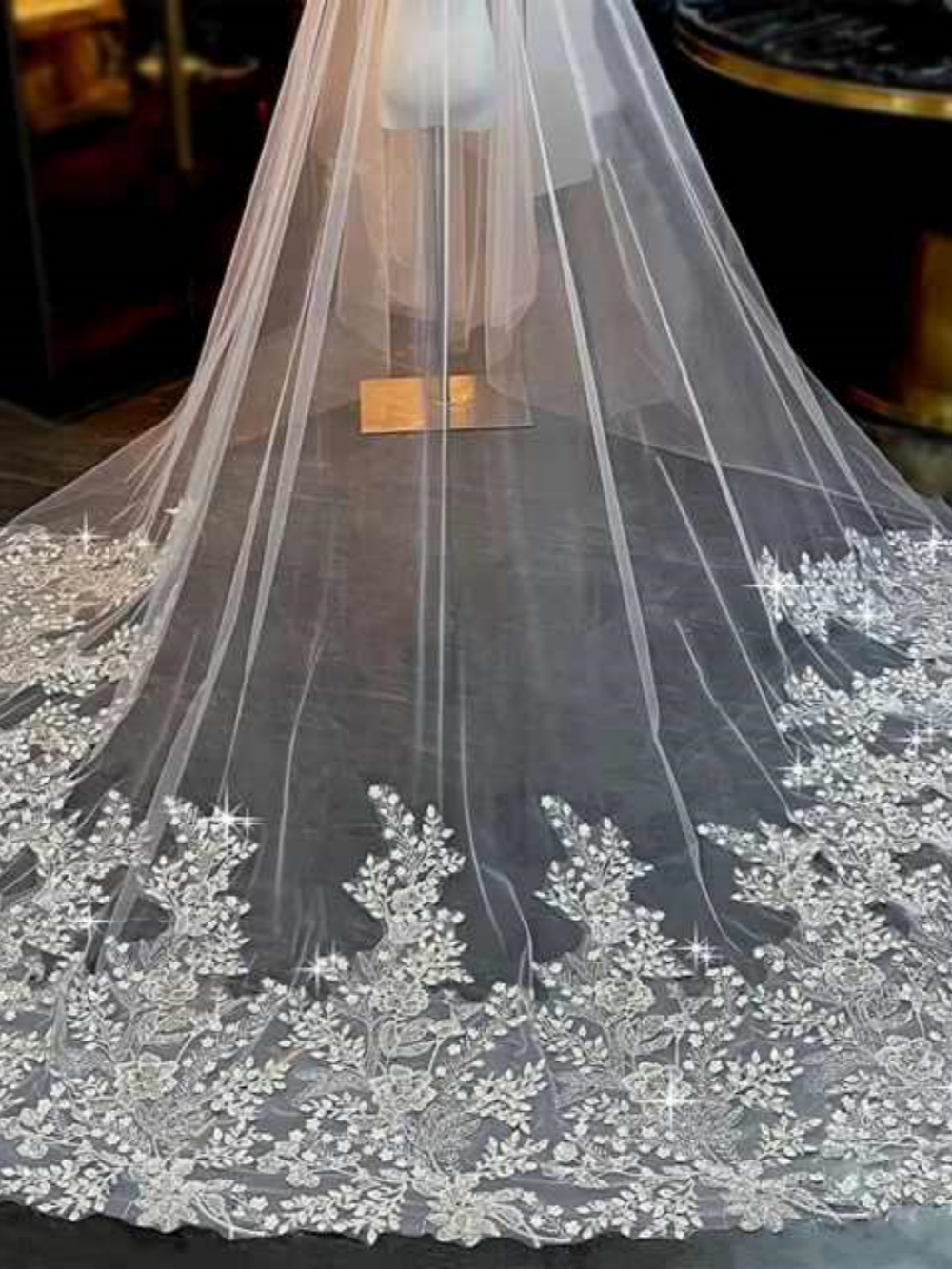 Sparkly Wedding Veil Sequins Appliques One Layer Long Cathedral Length Bridal Veils Applique Edge Wedding Accessories Customized