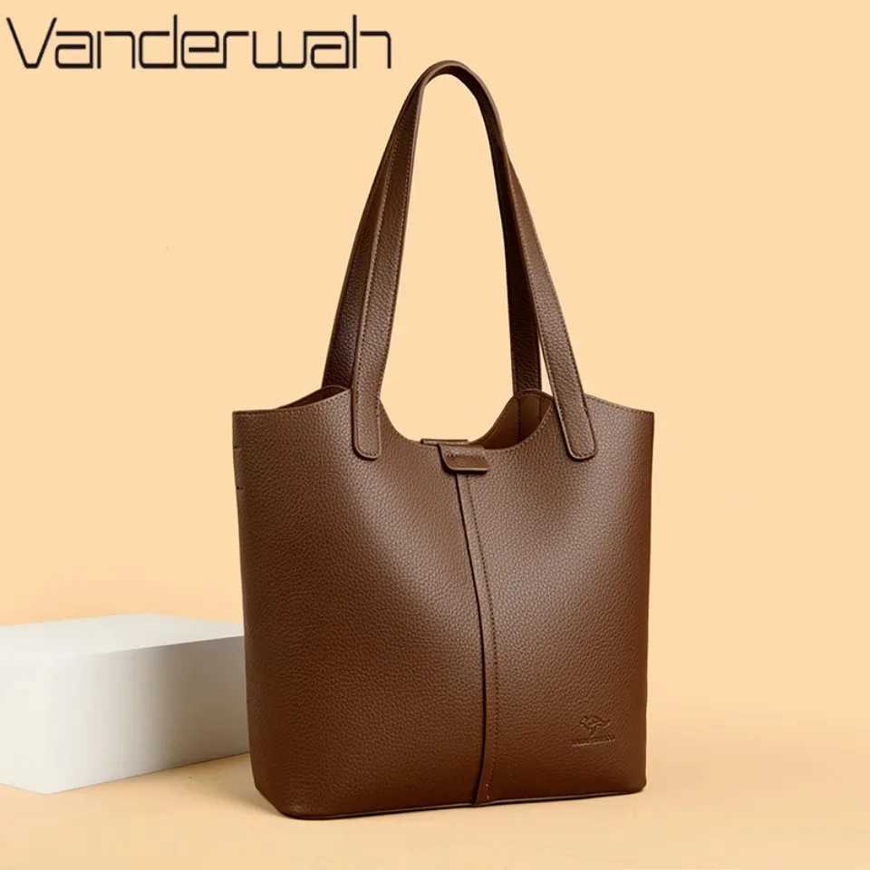 Genuine Brand Soft Leather Shoulder Bag For Women Casual Tote Bag Female Solid Color Purse Simple Design Handbag Commuting Sac Z250321