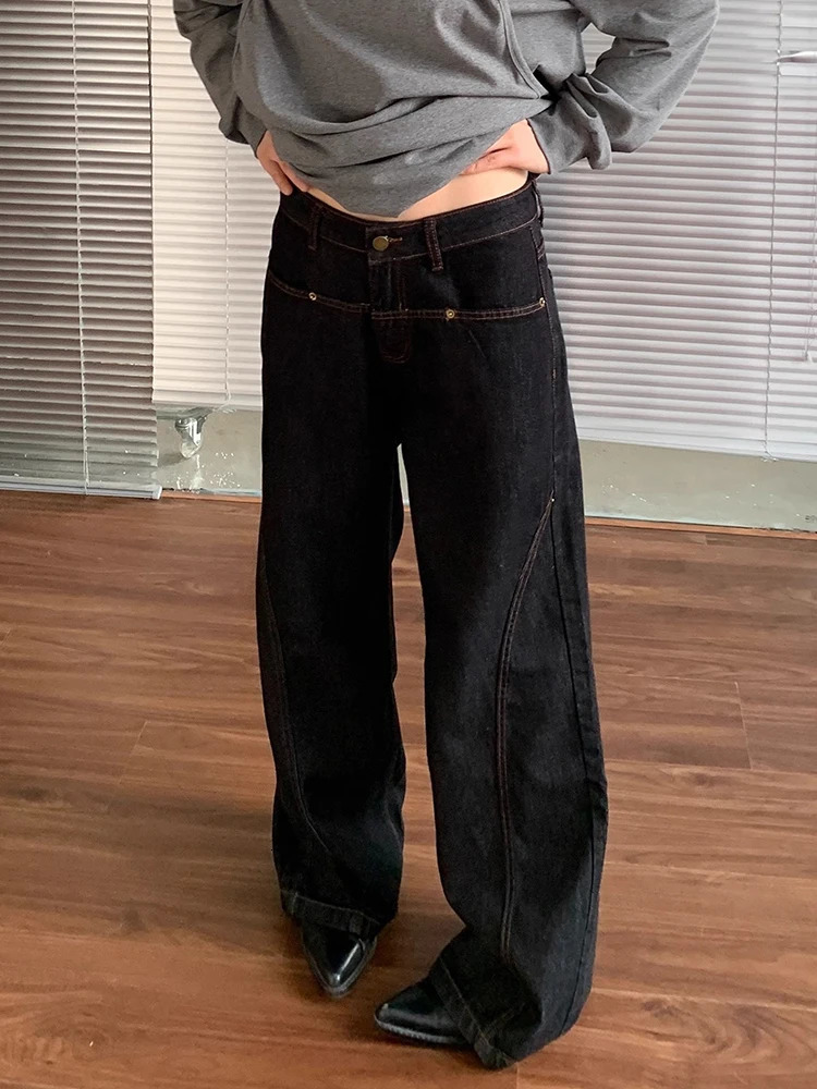 Korean Fashion Wide Leg Denim Jeans Women High Waist Loose Baggy Pants Streetwear Y2K Straight Trousers Vintage Female Pants 250320