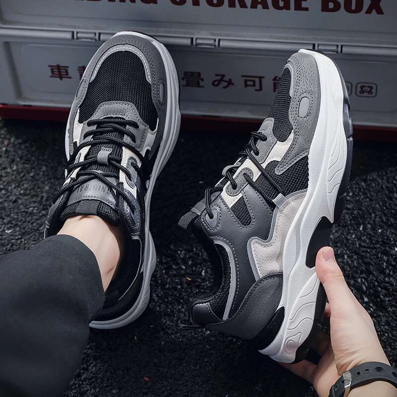 Men's fashion sports casual breathable four seasons soft soled comfortable outdoor running shoes student lace up sneakers