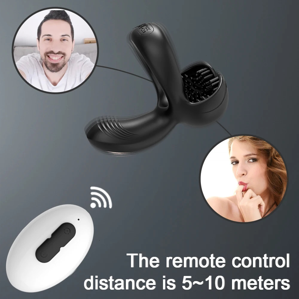 Penis Vibrator for Men Remote Control Cock Ring Ejaculation Delay Testicles Perineum Scrotum Stimulator Sex Toy for Couples Game 250320