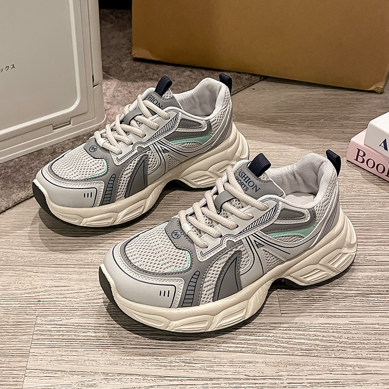 2025 new thick soled women's shock-absorbing casual shoes, lightweight soft sole, color blocked, breathable designer, fashionable sports running 