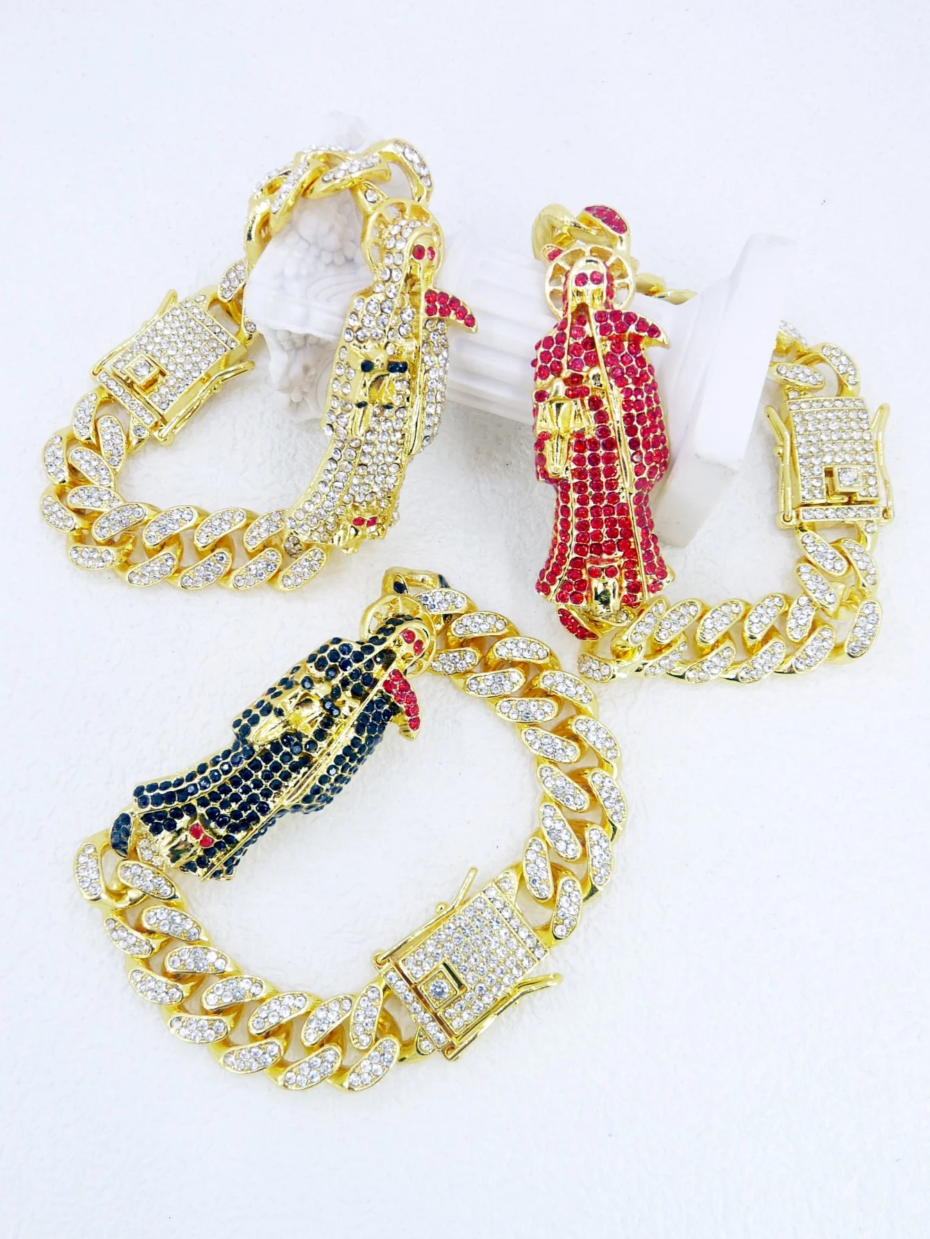 Full Diamonds Punk Hip Hop Chunky Chain Santa Muerte Bracelet Cuban Bracelet Jewelry 250321