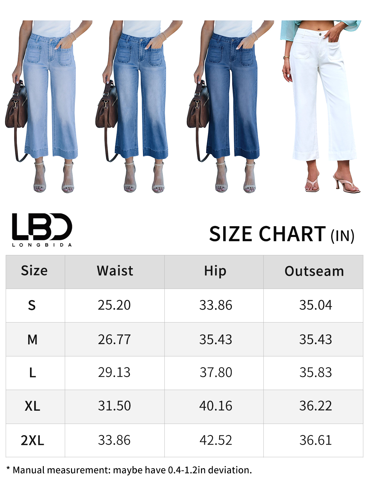 CNLONGBIDA Women's Jeans European and American stretch jeans washed high waisted wide leg pants stretch cropped jeans 2455