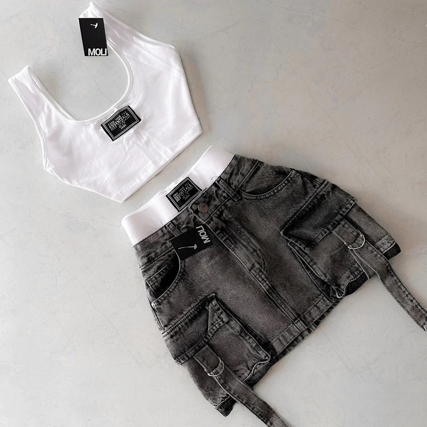 Korean sweet retro beach suspender sleeveless T-shirt sexy y2k Harajuku simple daily casual denim shorts two-piece set 250320