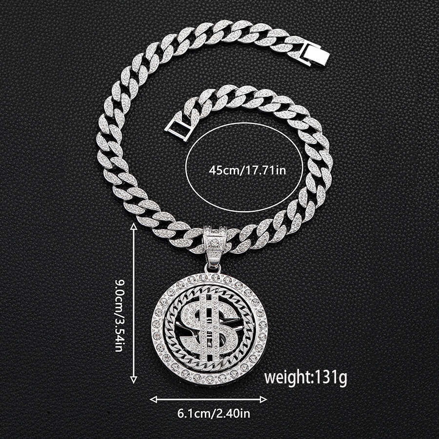 Hip hop men's new trendy brand rotatable coin pattern zinc alloy necklace personalized style pendant