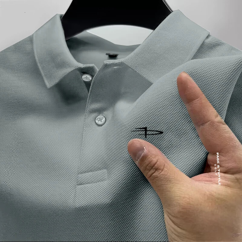 Mens monochrome casual cotton ball sweater slim fit short sleeved product 2024 business polo shirt fashion 250320