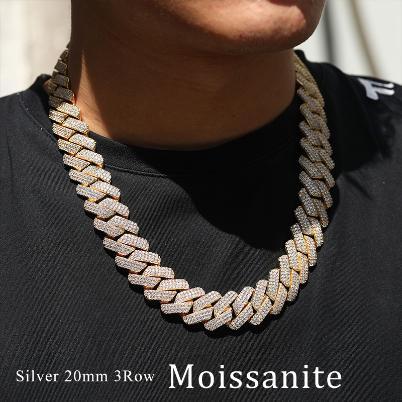 20mm 2 Row Cuban Chain Moissanite Necklace For Men Hip Hop Jewelry 925 Sterling Silver Chain High Quality Dropshipping