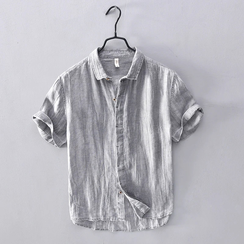 100% Linen arrival short-sleeved casual shirt men fashion shirts for men comfortable shirt mens solid overhemd camisa 250321